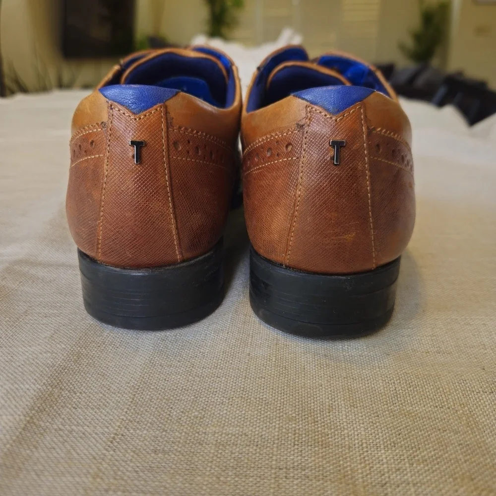 Ted Baker Mens Cognac Brown Leather Wingtip Brogue Oxford Shoes Size US 10 Luxe‎